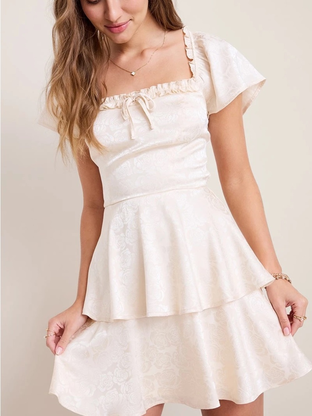 NWT Francesca’s Brooke Satin Tiered Mini Dress - Size Large